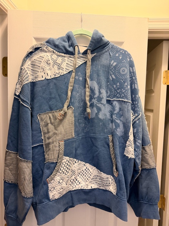 Free People Tops - Free People Blue Patchwork Lace Hoodie